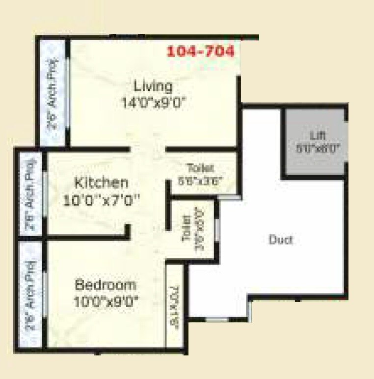 Floor plan of 1 BHK 419 Sq. Ft. Apartment in Sadguru Tower Mumbai, Palghar