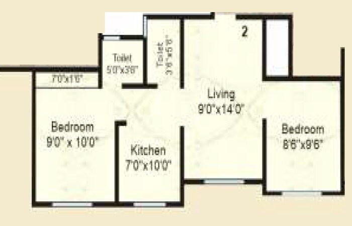 Floor plan of 2 BHK 540 Sq. Ft. Apartment in Sadguru Tower Mumbai, Palghar