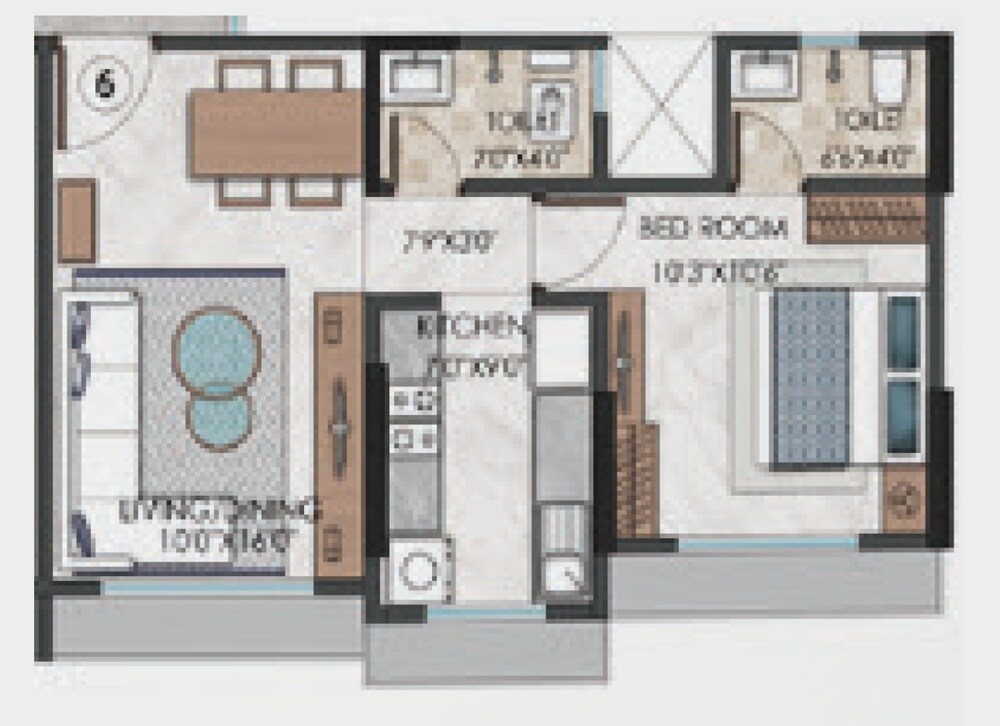 Floor plan of 1 BHK 409 Sq. Ft. Apartment in Sagar Merkez, Palghar
