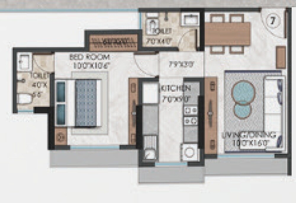 Floor plan of 1 BHK 465 Sq. Ft. Apartment in Sagar Merkez, Palghar