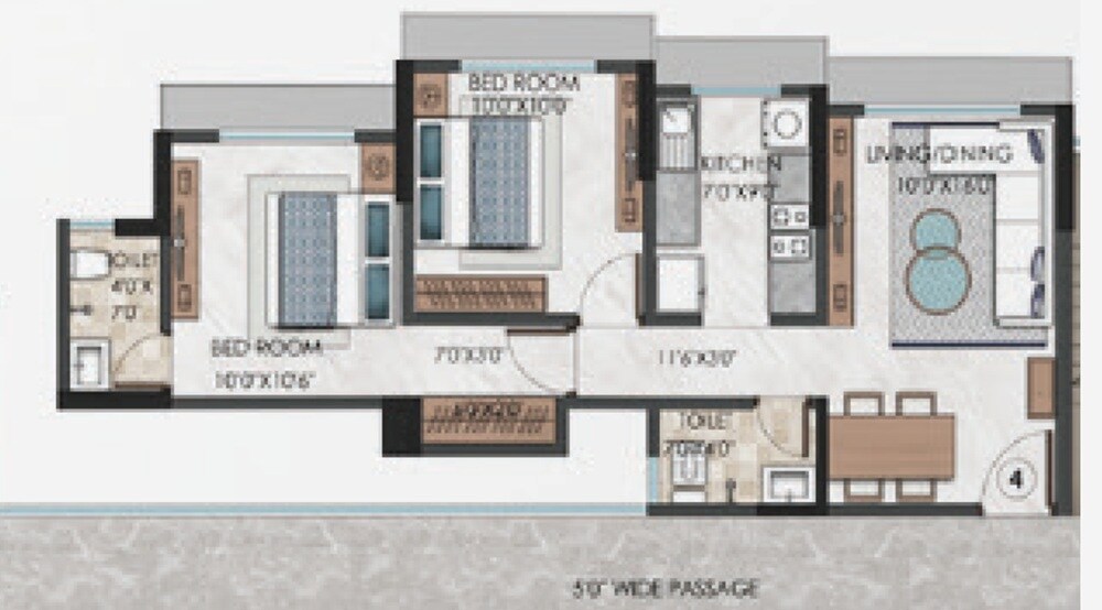 Floor plan of 2 BHK 584 Sq. Ft. Apartment in Sagar Merkez, Palghar