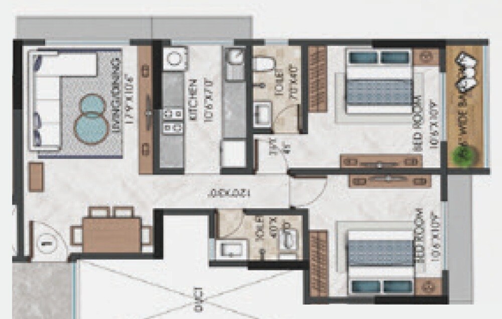 Floor plan of 2 BHK 660 Sq. Ft. Apartment in Sagar Merkez, Palghar