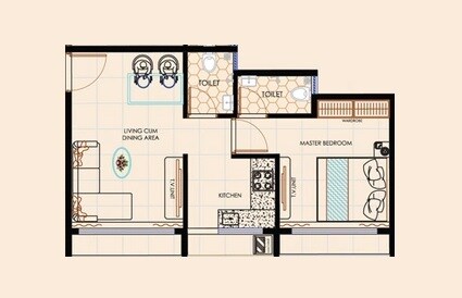 Floor plan of 1 BHK 245 Sq. Ft. Apartment in Sai Abhyuday Complex, Palghar