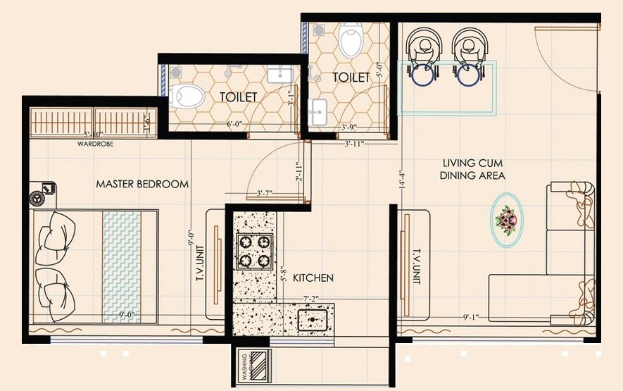 Floor plan of 1 BHK 309 Sq. Ft. Apartment in Sai Abhyuday Complex, Palghar