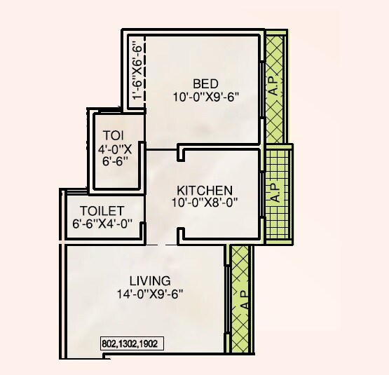 Floor plan of 1 BHK 315 Sq. Ft. Apartment in Sai Cloudberry, Palghar