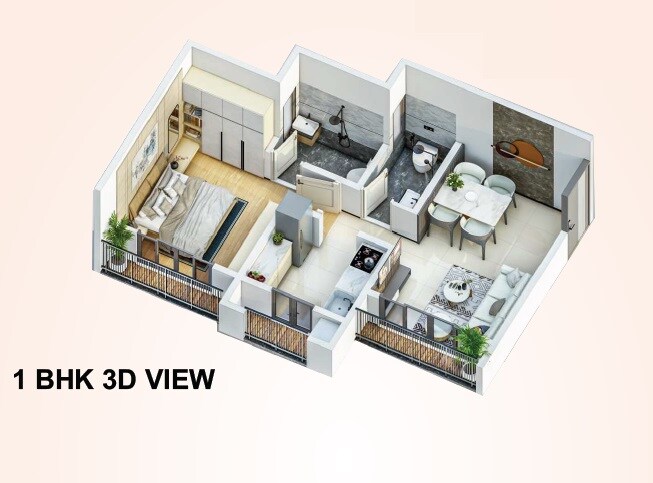 Floor plan of 1 BHK 391 Sq. Ft. Apartment in Sai Cloudberry, Palghar
