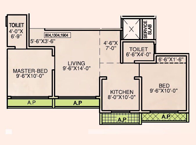 Floor plan of 2 BHK 481 Sq. Ft. Apartment in Sai Cloudberry, Palghar