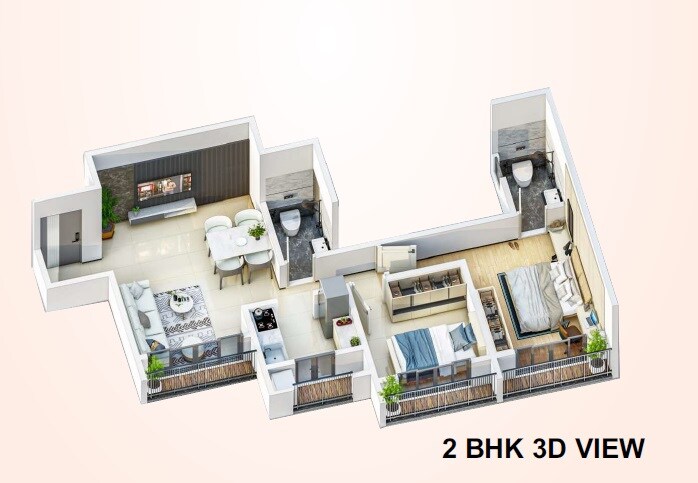 Floor plan of 2 BHK 512 Sq. Ft. Apartment in Sai Cloudberry, Palghar
