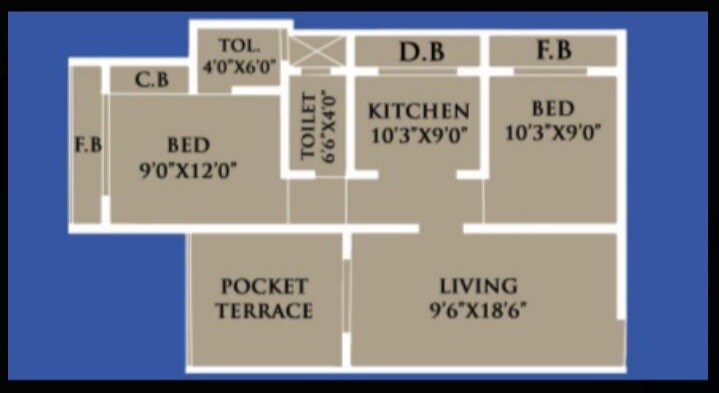 Floor plan of 2 BHK 980 Sq. Ft. Apartment in Sai Crystal Empire, Palghar