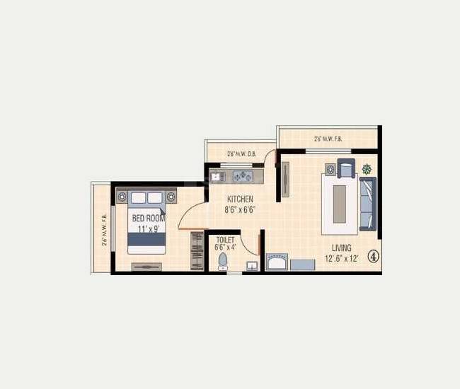 Floor plan of 1 BHK 327 Sq. Ft. Apartment in Sai Green Park, Palghar