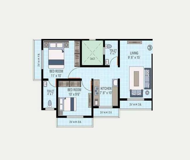 Floor plan of 2 BHK 420 Sq. Ft. Apartment in Sai Green Park, Palghar
