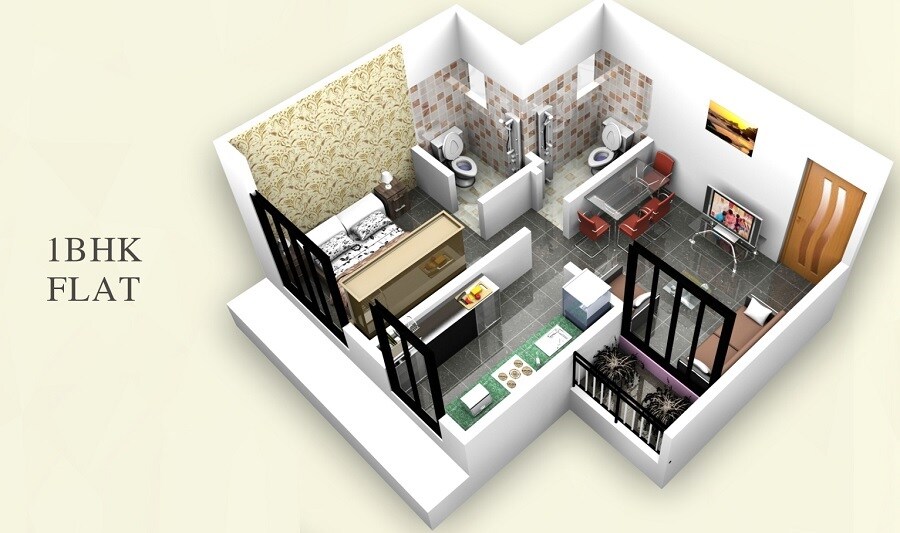 Floor plan of 1 BHK 388 Sq. Ft. Apartment in Sai Mangalam Apartment, Palghar