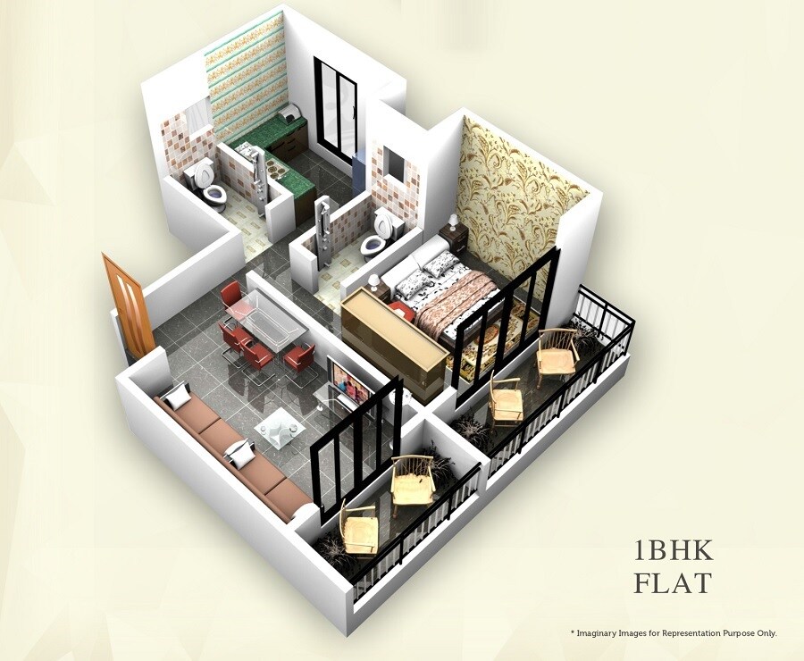 Floor plan of 1 BHK 501 Sq. Ft. Apartment in Sai Mangalam Apartment, Palghar