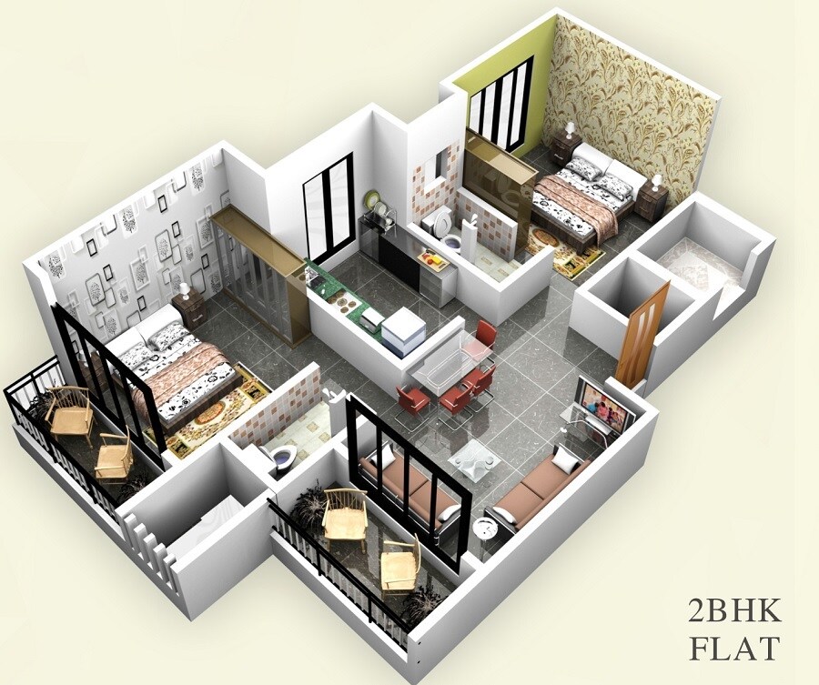 Floor plan of 2 BHK 652 Sq. Ft. Apartment in Sai Mangalam Apartment, Palghar