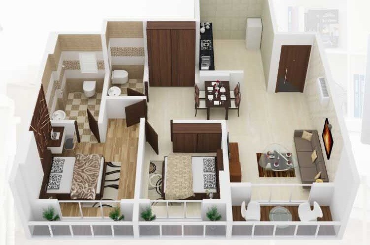 Floor plan of 2 BHK 575 Sq. Ft. Apartment in Sai Mldc Yashwant Orchid, Palghar