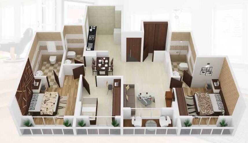 Floor plan of 3 BHK 685 Sq. Ft. Apartment in Sai Mldc Yashwant Orchid, Palghar
