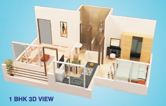 Floor plan of 1 BHK 374 Sq. Ft. Apartment in Sai Mukunda Heights, Palghar