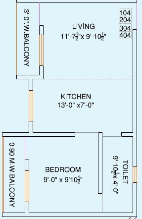 Floor plan of 1 BHK 347 Sq. Ft. Apartment in Sai River Palace Apartment, Palghar