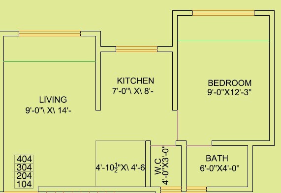 Floor plan of 1 BHK 404 Sq. Ft. Apartment in Sai River Palace Apartment, Palghar