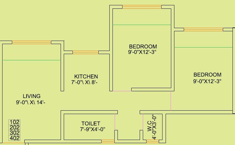 Floor plan of 2 BHK 509 Sq. Ft. Apartment in Sai River Palace Apartment, Palghar