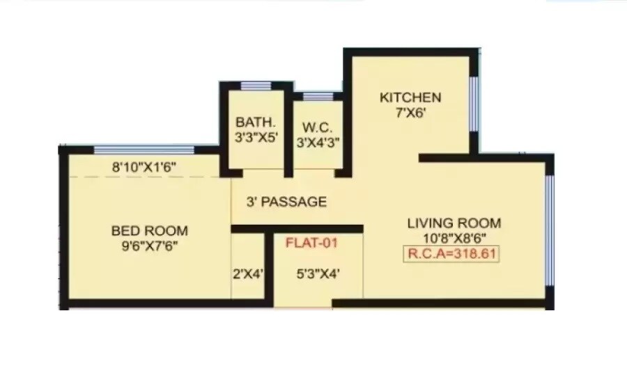 Floor plan of 1 BHK 319 Sq. Ft. Apartment in Sai Shram Galaxy Heights, Palghar