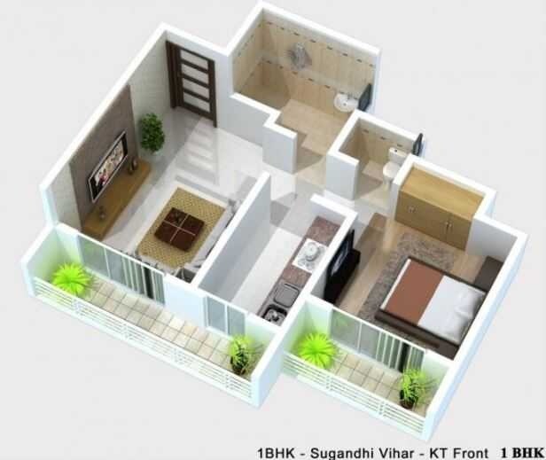 Floor plan of 1 BHK 349 Sq. Ft. Apartment in Sai Sugandhi Vihar, Palghar