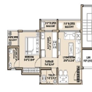 Floor plan of 1 BHK 423 Sq. Ft. Apartment in Sai Yash Padma, Palghar