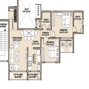 Floor plan of 2 BHK 655 Sq. Ft. Apartment in Sai Yash Padma, Palghar