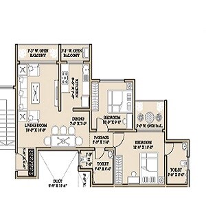 Floor plan of 2 BHK 668 Sq. Ft. Apartment in Sai Yash Padma, Palghar