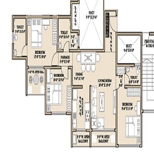 Floor plan of 3 BHK 804 Sq. Ft. Apartment in Sai Yash Padma, Palghar