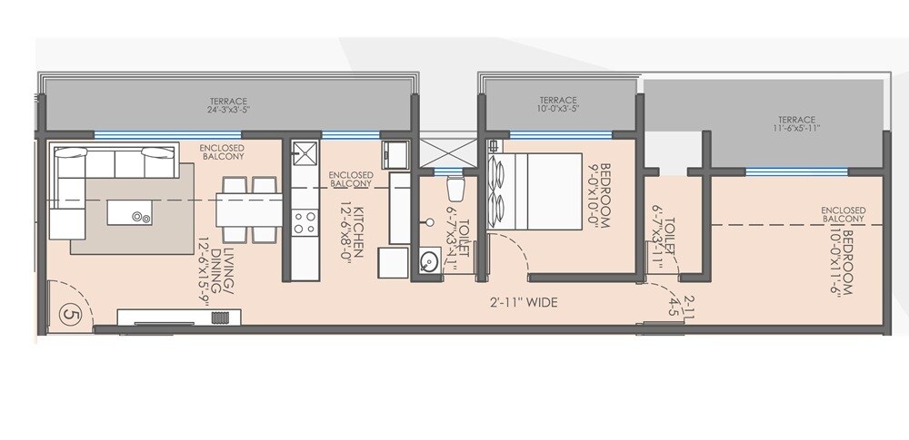 Floor plan of 2 BHK 836 Sq. Ft. Apartment in Sairam Leela, Palghar