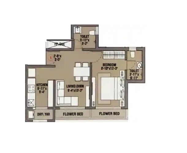 1 BHK 382 Sq. Ft. Apartment