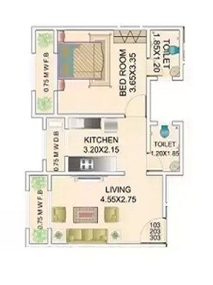 Floor plan of 1 BHK Apartment - 269 sq. ft. in Sakla Sagar Complex, Palghar
