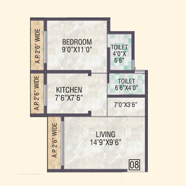 Floor plan of 1 BHK 483 Sq. Ft. Apartment in Samaira Opulence, Palghar