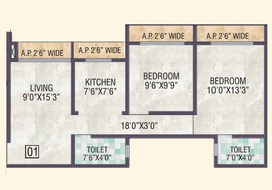 Floor plan of 2 BHK 712 Sq. Ft. Apartment in Samaira Opulence, Palghar