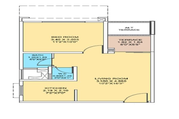Floor plan of 1 BHK 626 Sq. Ft. Apartment in Samarth Sai Residency Saravali, Palghar