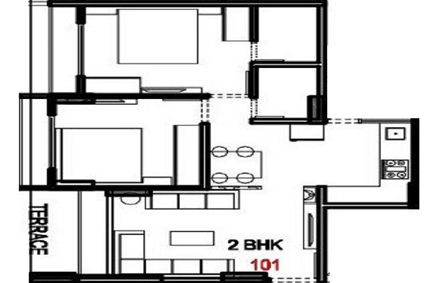 Floor plan of 2 BHK 845 Sq. Ft. Apartment in Samarth Sai Residency Saravali, Palghar