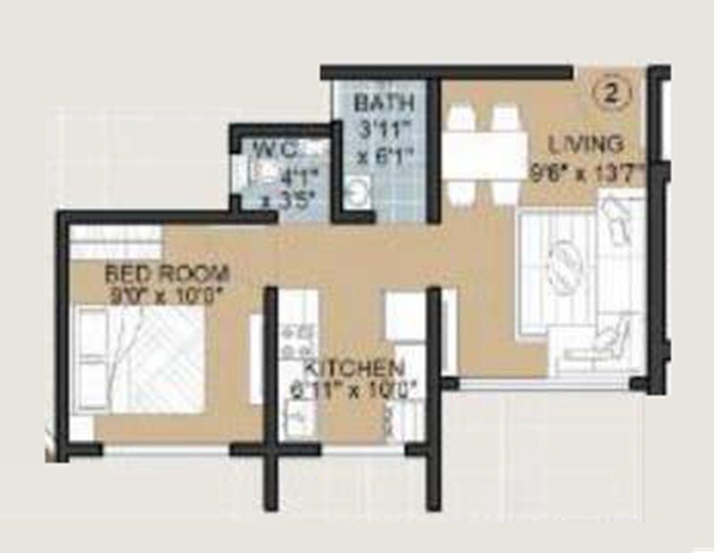 Floor plan of 1 BHK 346 Sq. Ft. Apartment in Sanskruti Pinnacle, Palghar