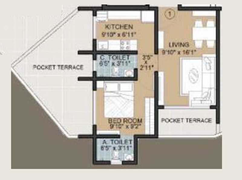 Floor plan of 1 BHK 477 Sq. Ft. Apartment in Sanskruti Pinnacle, Palghar