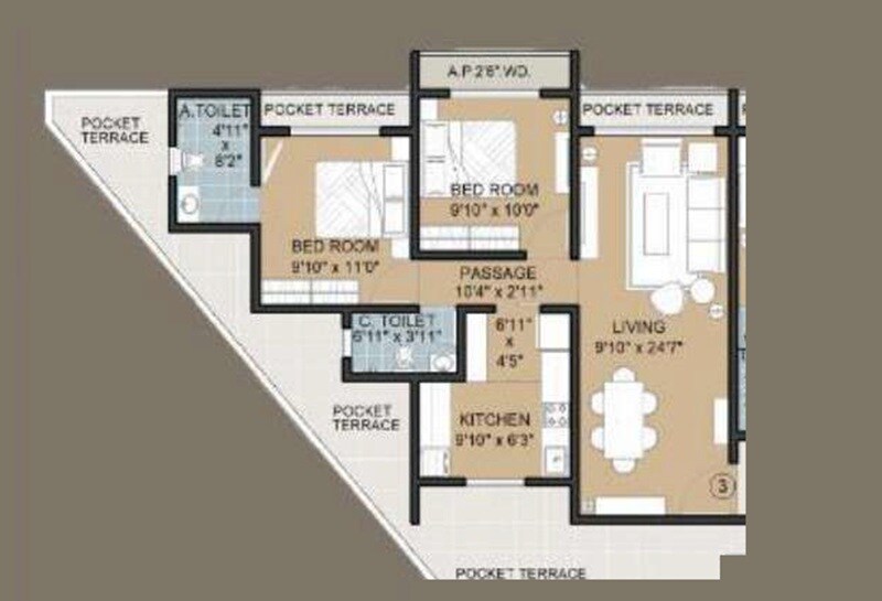 Floor plan of 2 BHK 510 Sq. Ft. Apartment in Sanskruti Pinnacle, Palghar