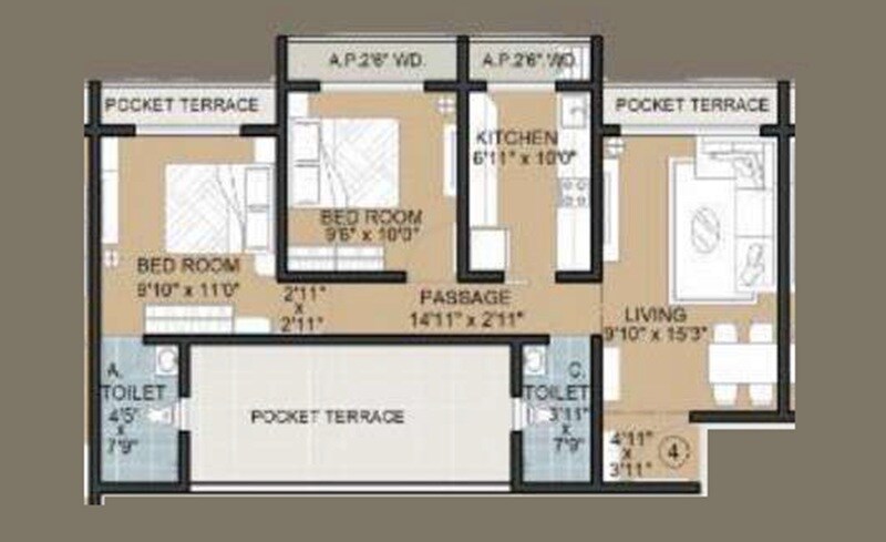 Floor plan of 2 BHK 673 Sq. Ft. Apartment in Sanskruti Pinnacle, Palghar