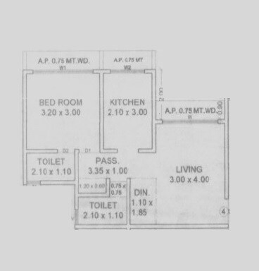 Floor plan of 1 BHK 378 Sq. Ft. Apartment in Sanskruti Solitaire, Palghar