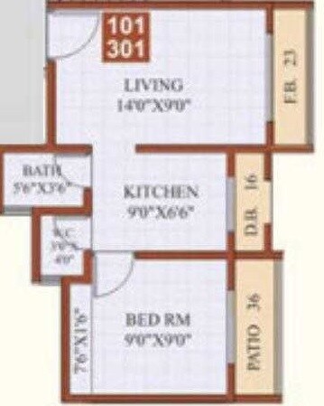 Floor plan of 1 BHK 540 Sq. Ft. Apartment in Sargam Avenue, Palghar