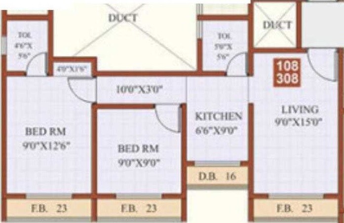 Floor plan of 2 BHK 768 Sq. Ft. Apartment in Sargam Avenue, Palghar