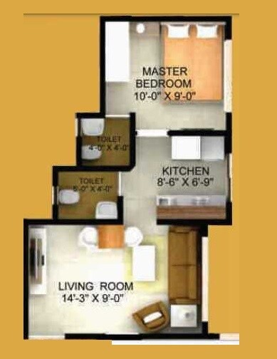 Floor plan of 1 BHK 314 Sq. Ft. Apartment in Sarkar Homes, Palghar