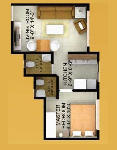 Floor plan of 1 BHK 393 Sq. Ft. Apartment in Sarkar Homes, Palghar