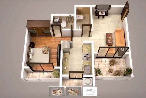 Floor plan of 1 BHK 404 Sq. Ft. Apartment in SB Blu Pearl, Palghar