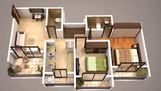 Floor plan of 2 BHK 638 Sq. Ft. Apartment in SB Blu Pearl, Palghar