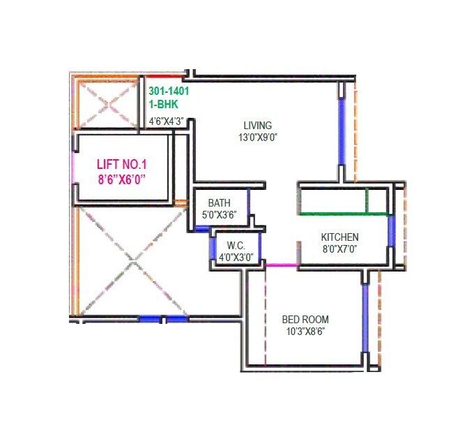 Floor plan of 1 BHK 300 Sq. Ft. Apartment in Sea Aloha, Palghar