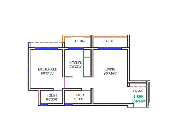 Floor plan of 1 BHK 363 Sq. Ft. Apartment in Sea Aloha, Palghar